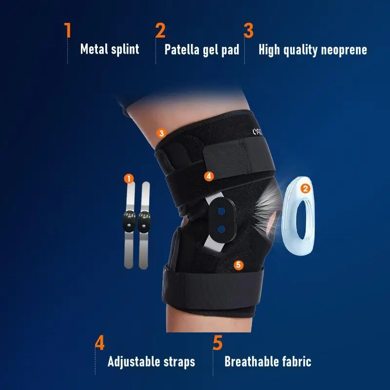 1pc Hinged Open Patella Knee Support Brace Knee Pad with Removable Side Stabilizers for Joint Pain Tendonitis Ligament Meniscus