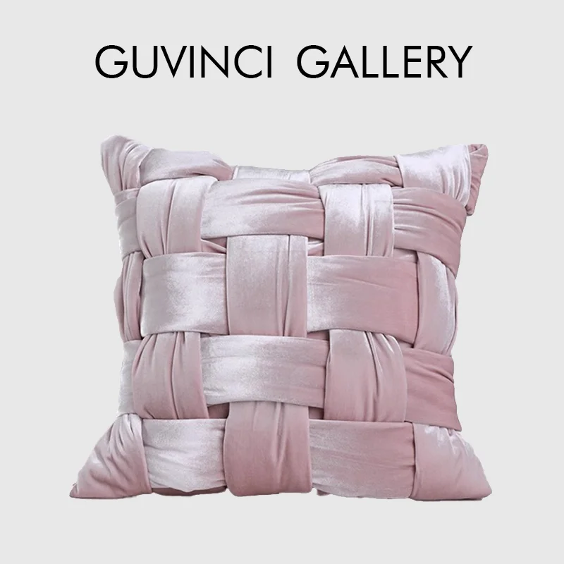 

GUVINCI Luxury Korean Silk Velvet Hand Knotted Throw Pillow Covers Nordic Ins Fashion Cushion Case 45x45cm For Living Room Sofa