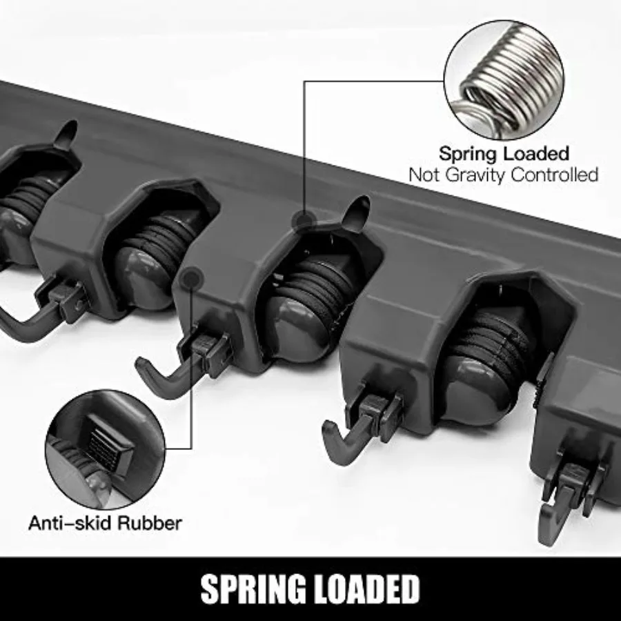 Mop and Broom Holder, Wall Mounted Organizer Mop and Broom Storage Tool Rack with 5 Ball Slots and 6 Hooks Black - view 2