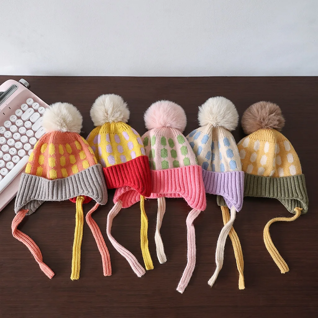 Winter Baby Hat Pompom Fleece Lining Baby Beanie Infant Bonnet Kids Cap For Girls Boys Bobble Kids Hat For Children 1-4y
