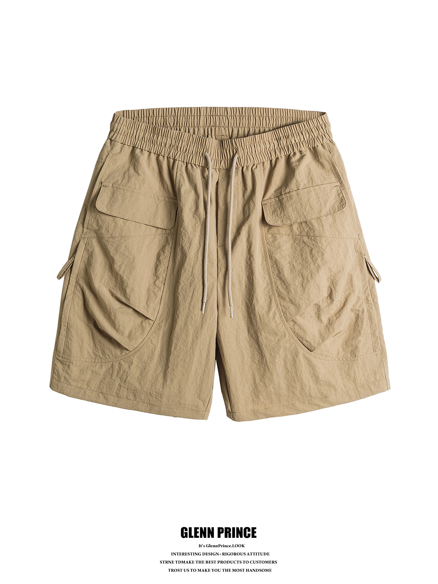 

GPstudio Men's Casual Workwear Shorts Wide Leg Five-Quarter Length Pleated Drawstring Nylon Mid-High Waist Summer Shorts