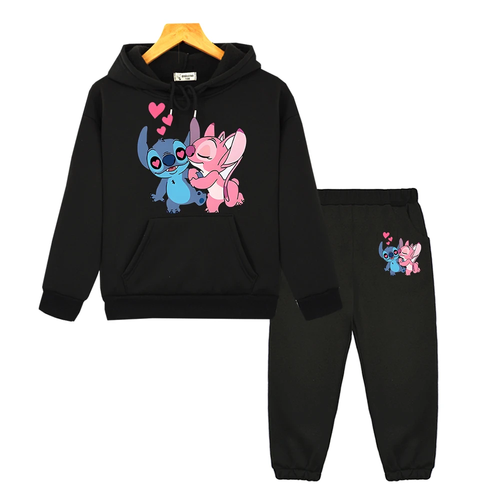 

boy gir Hooded Sets Stitch Disney Anime hoodie Fleece sweatshirt disney 2pcs pullover+pants lCasual Jacket kids boutique clothes