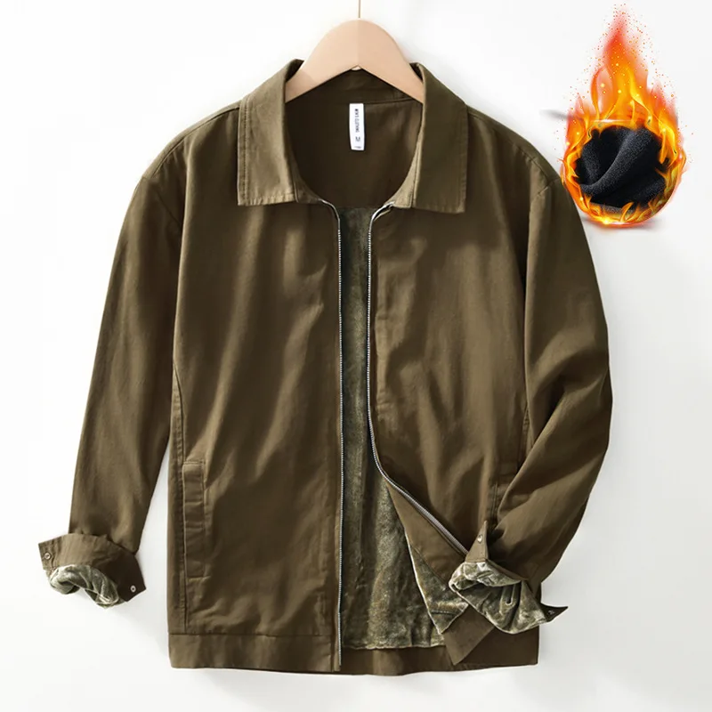 

Thiened Fce Lined Pure Cotton Zipper Collar Jaet Men's Autumn Winter Faion Casual Outerwear Vintage Trendy Long Sve