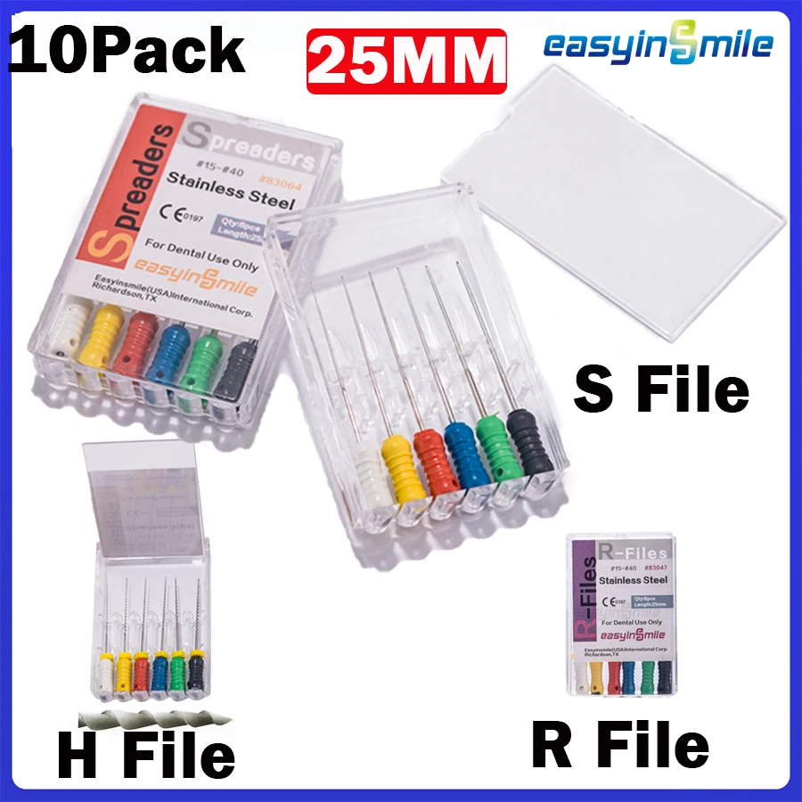 

10box Endo H Files 15-40 Stainless Steel Endodontic Root Canal S Files 25MM Hand Use R- File Dental Lab Instruments Odontolog