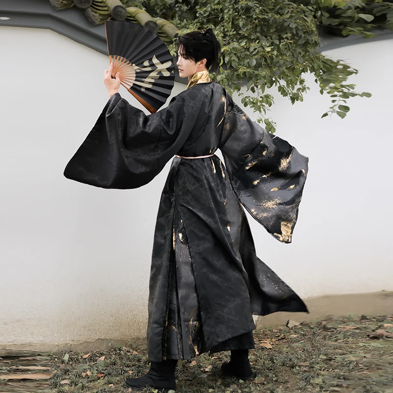 Chinese Ming Dynasty Robe National Hanfu Black Gold Ancient China Costume Hanfu Men Clothing Traditional Robe Stage Cosplay