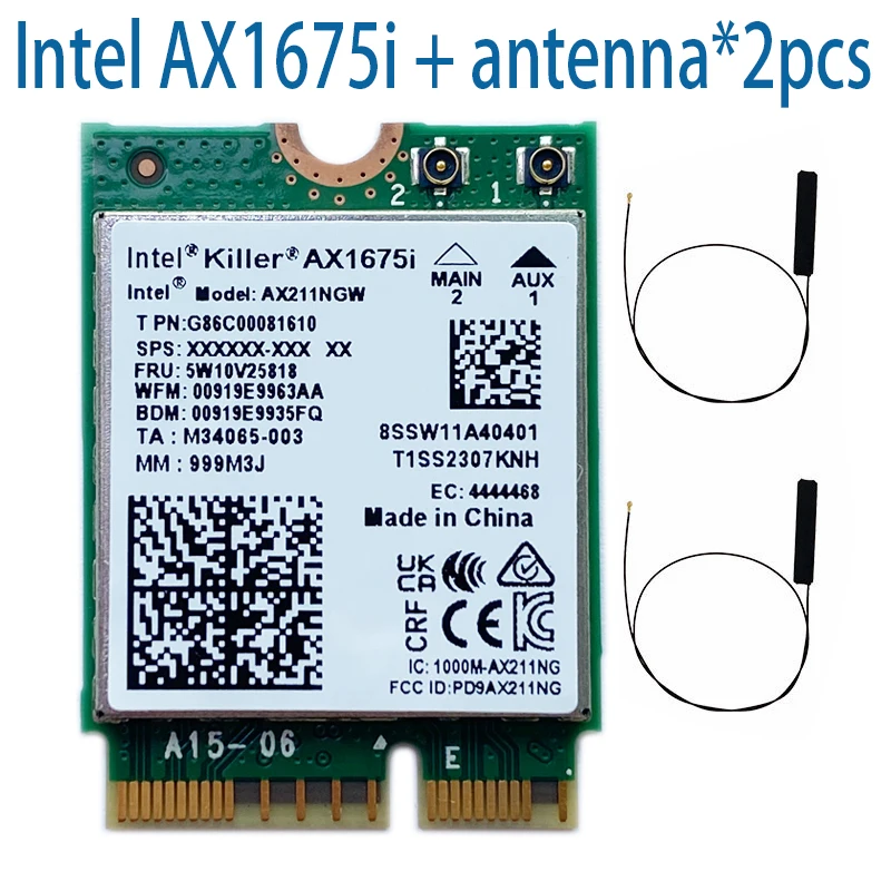 القاتل واي فاي 6E بطاقة AX1675i 160MHz 2.4G/5G/6Ghz اللاسلكية محول الشبكة AX211NGW CNVio2 M.2 مفتاح E 802.11ax بلوتوث 5.2 AX211