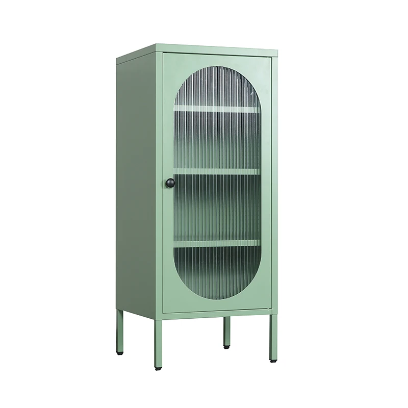 #¥Steel Storage Cabinet Metal Glass Single Door Cabinet Metal Bookcase Living Room Furniture Study Room Cabinet