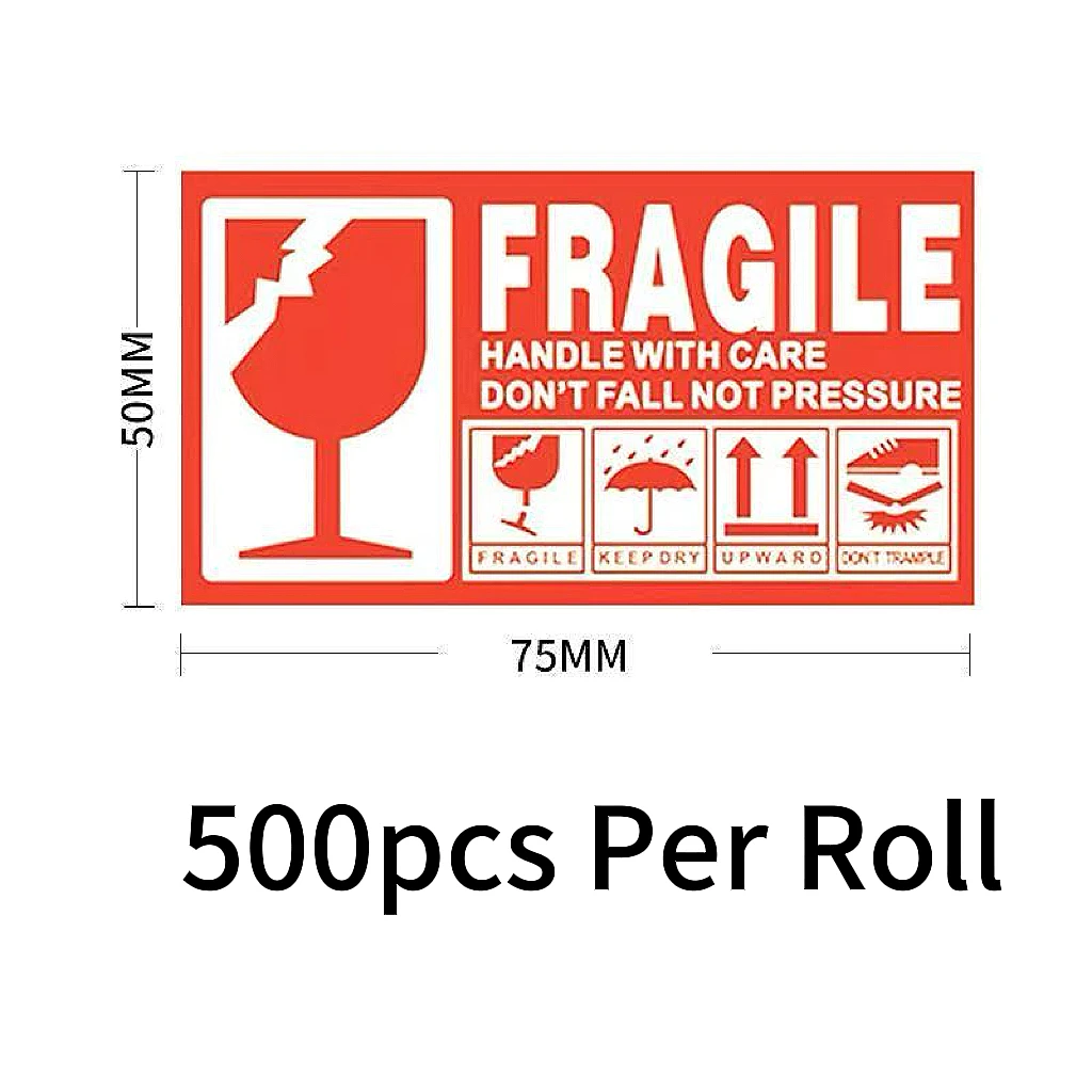 

250/500/1000pcs Per Roll Fragile Stickers Red Fragile Shipping Stickers for Express Package Box Logistics Daily Use
