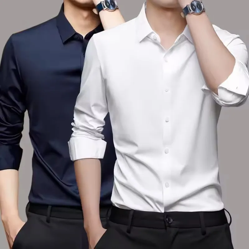 

Мужская рубашка с длинными рукавами, без глажки, повседневная весенне-осенняя верхняя одежда, крутая мягкая эластичная рубашка против морщин, Camisa Social, формальный офис