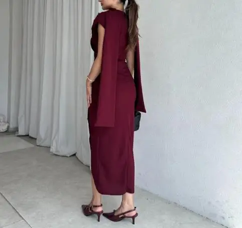 

Summer 2025 Solid Color Sleeveless Round Neck Multi Button Split Hip Dress for Women, Fashionable Elegant Waist Cinching Dress