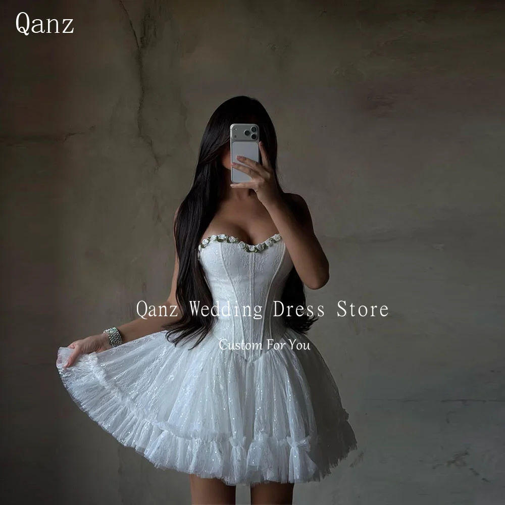 

Роскошные свадебные платья Qanz с кружевными аппликациями, короткие свадебные платья А-силуэта с пайетками, свадебные платья с открытой спиной, платья для помолвки на заказ