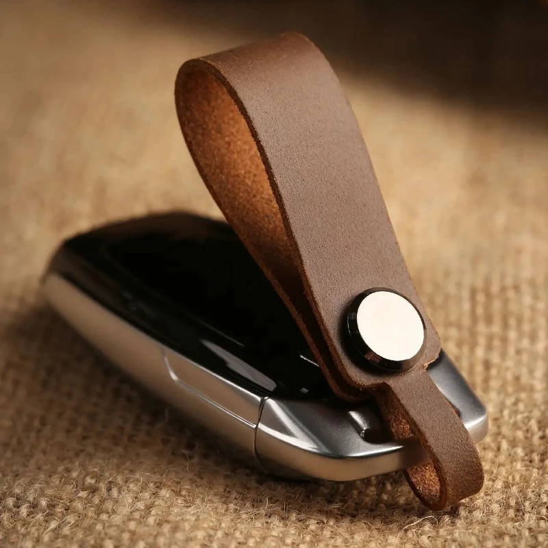 Custom LOGO Genuine Leather Keychain Men's Women's Vintage Personalize Car Name Keyring Laser Engrave Name Key Chain Ring