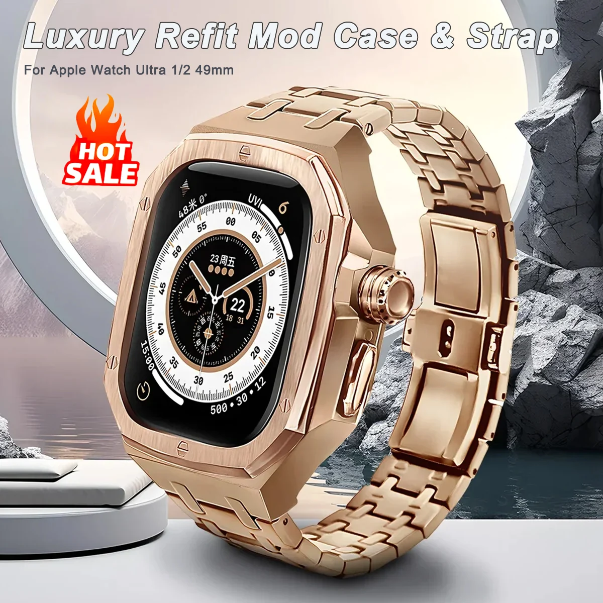 Luxury Modification Mod Kit For Apple Watch Ultra 4 3 2 1 49MM Stainless Steel Strap+Case For IWatch Ultra 4 3 49mm Accessories