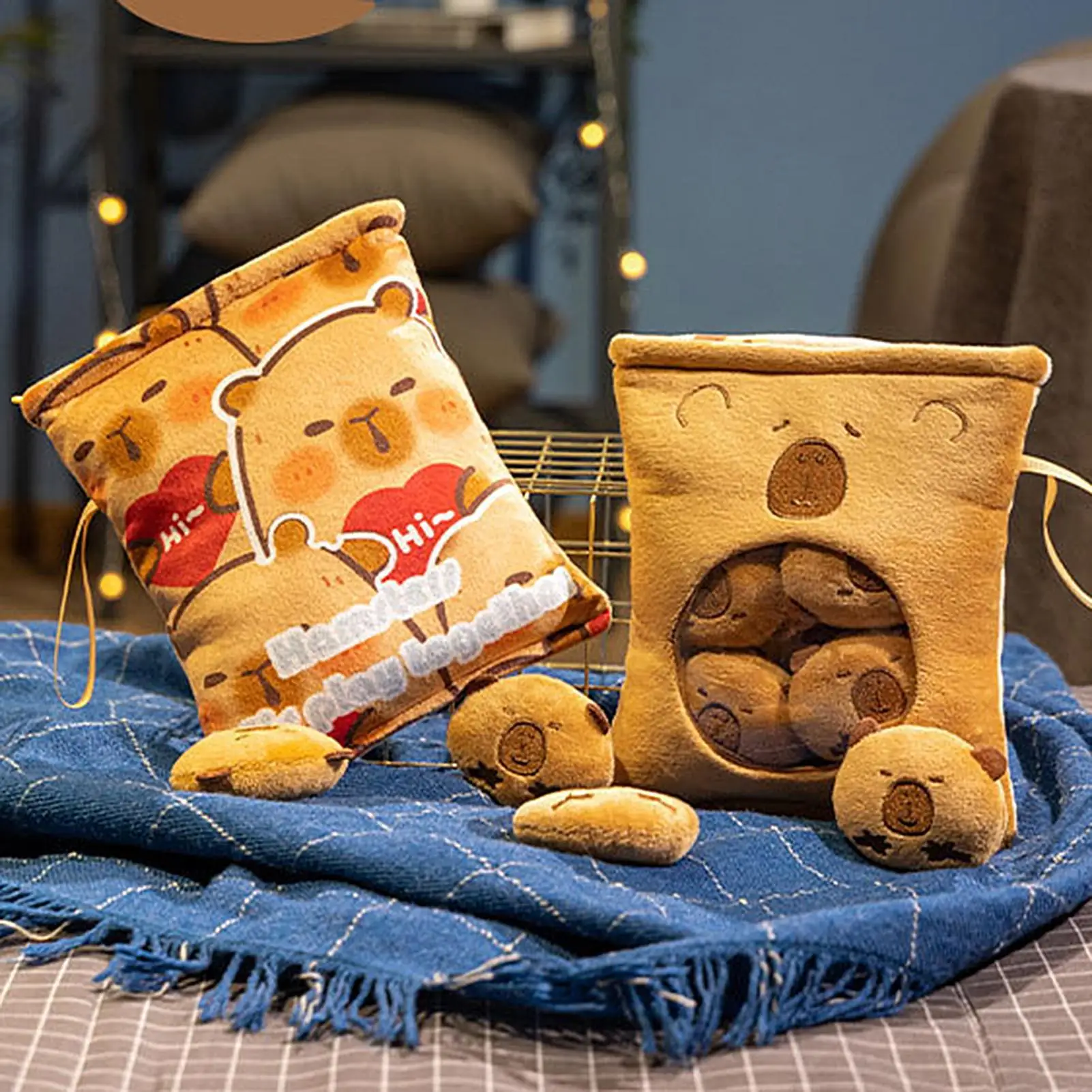 Snack Bag Plush Snack Pouch Capybara Keychain Soft Hugging Pillow With Lanyard Keychain With 4 Dolls For Preschoolers Students