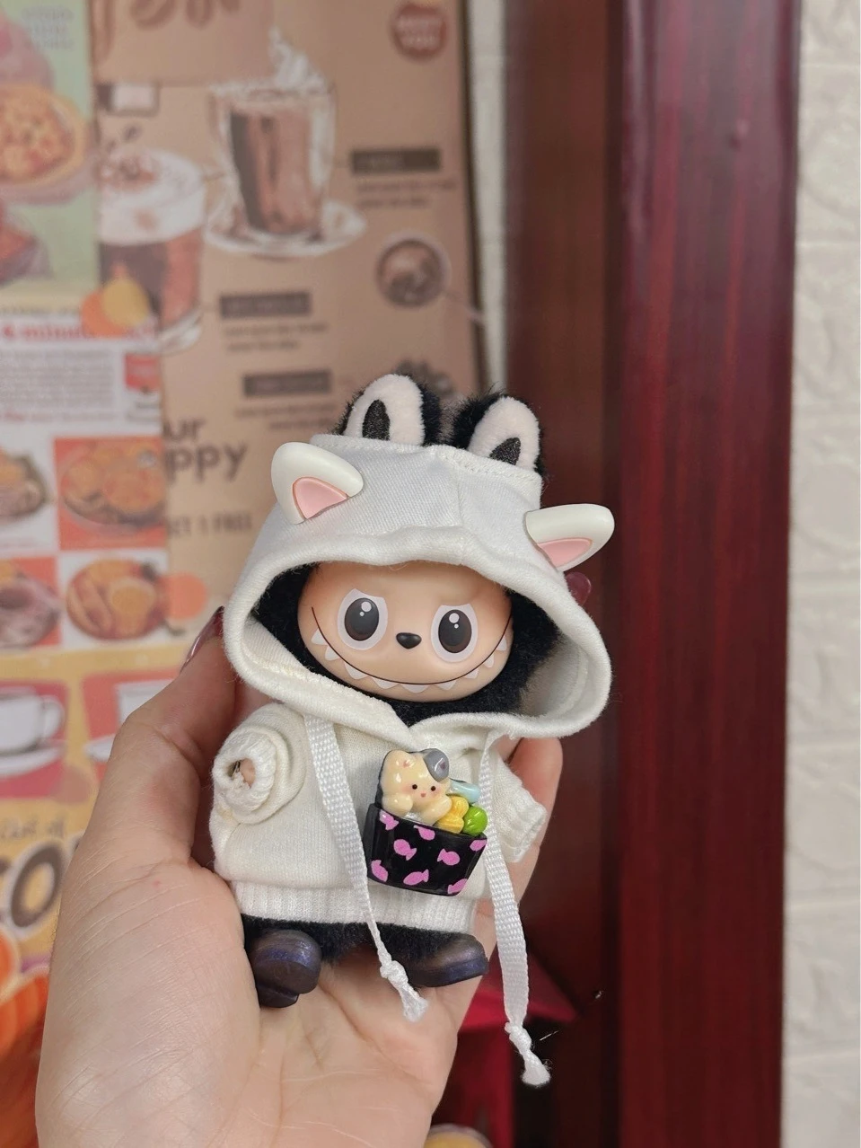 10cm ラブブ用服 第4世代 ミニピン フォーラブシリーズ フード付きスポーツウェア スウェットシャツ リブ編み裾デザイン キュートなアニマルスタイル