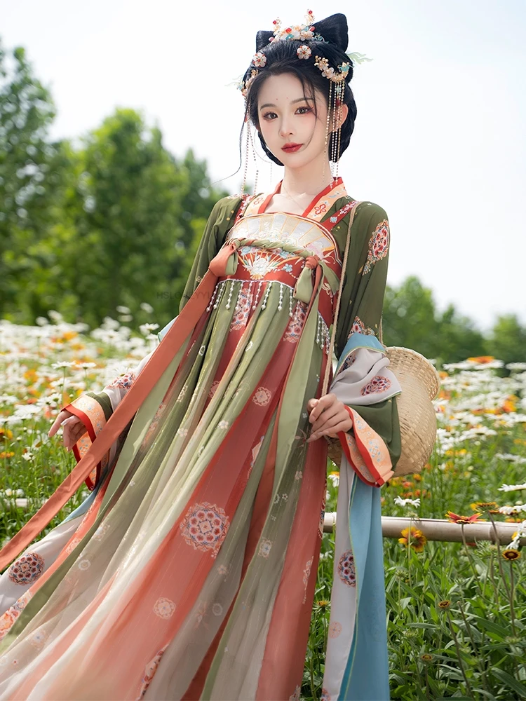 Chinese Improved Tang Dynasty Gradual Embroidered Women Elegant Vintage Floral Tang Dynasty Hanfu  Set Women Floral Hanfu Dress