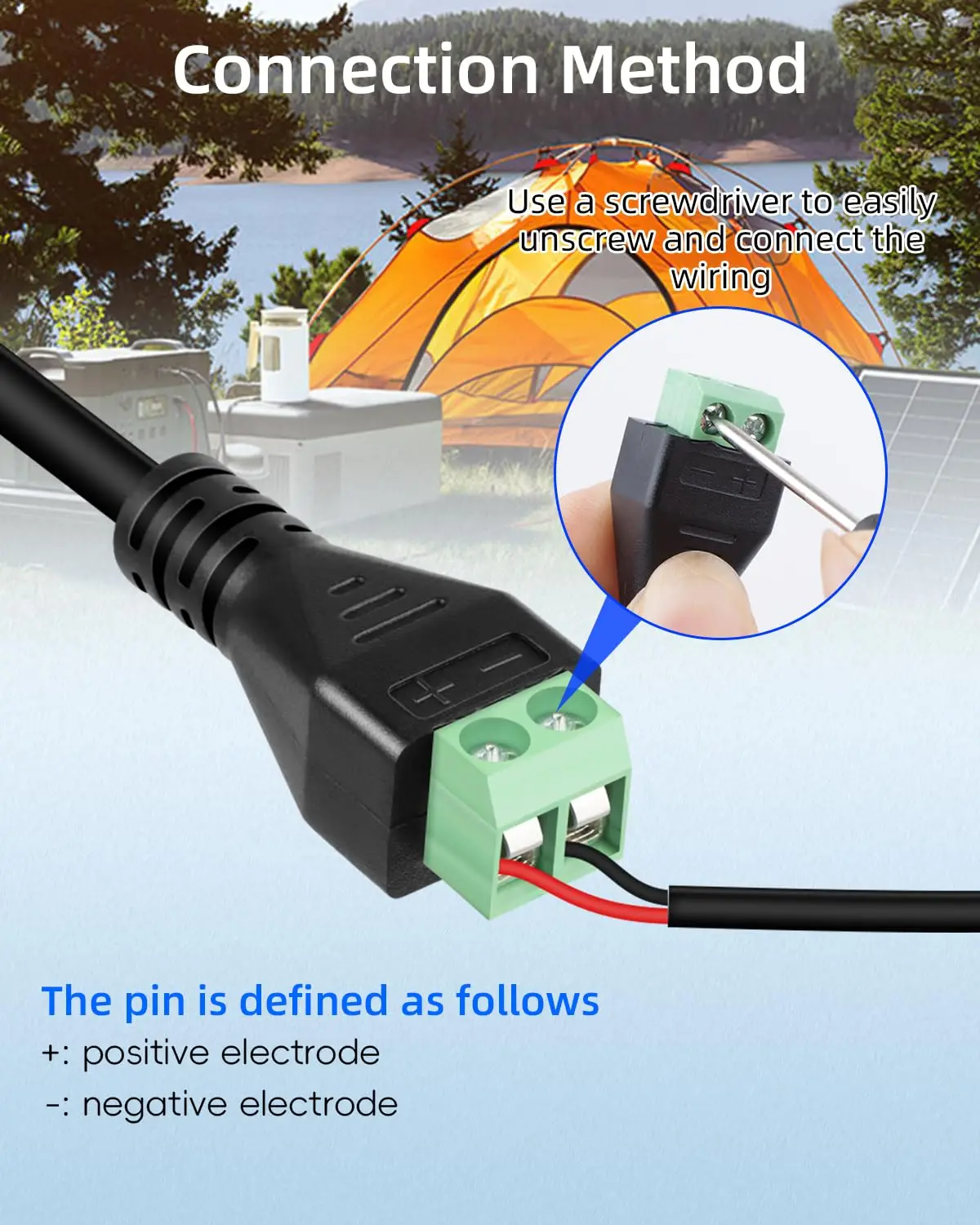 30cm/1Ft XT60 Male to 2pin Terminal Adapter Solderless XT60 Connector Cable for Portable Power Station, Drone, Solar Panel