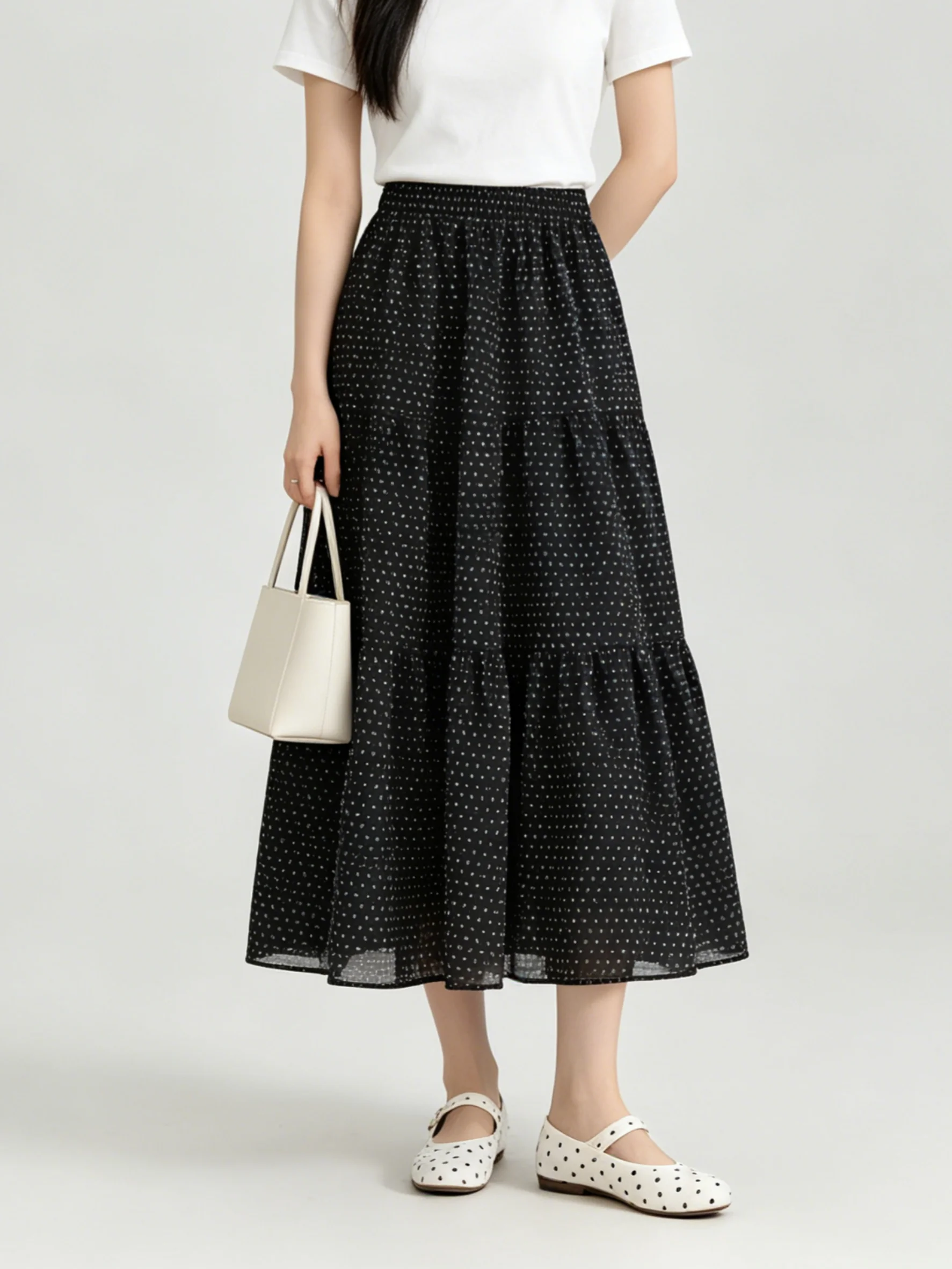 

Casual Breathable A-Line Midi Skirt Women's High Waist Elastic Waist Slimming Versatile Midi Length Umbrella Skirt