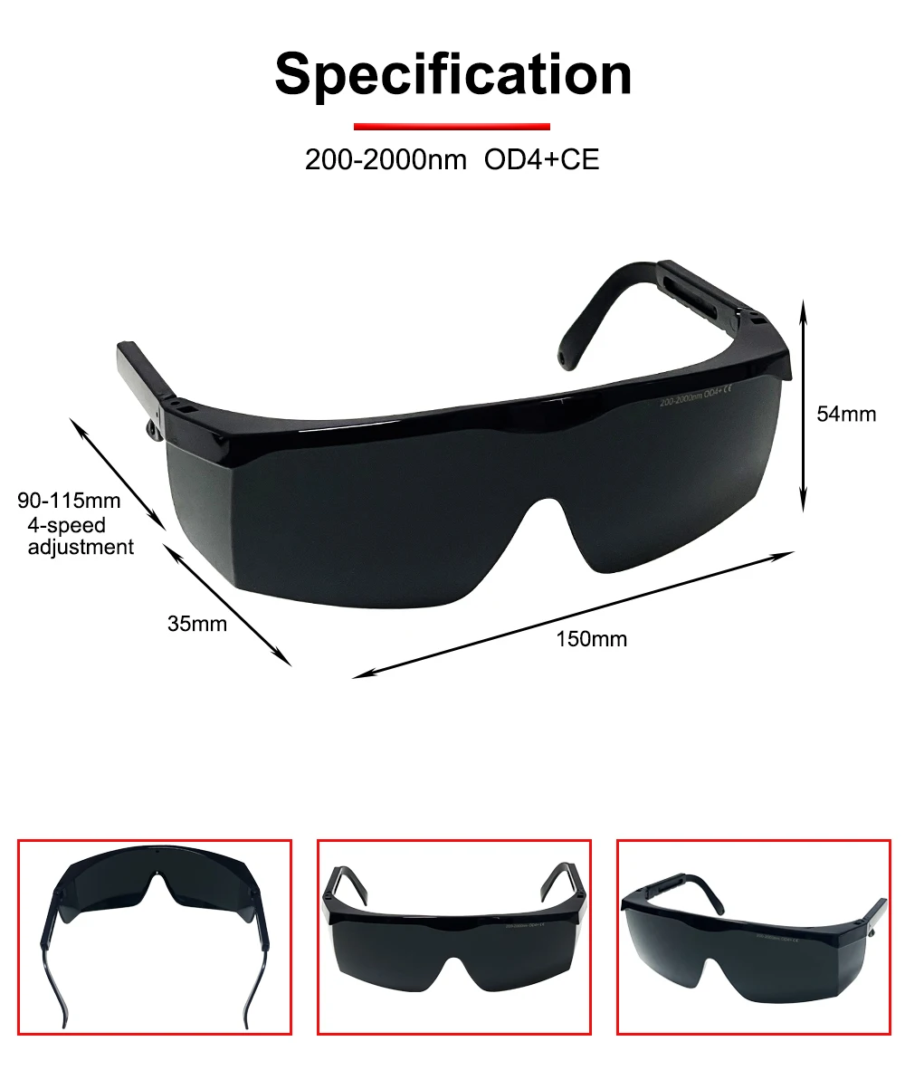 HUNST Infrarot-Ultraviolett-Laserschutzbrille Laserbearbeitungs-Schutzbrille 200-2000nm OD4+CE Schutzbrille – Detail 3