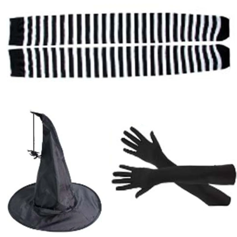 Halloween Witch Hat Striped Stocking Long Gloves for Masquerade Fashion Adults Cosplay Costume Accessory