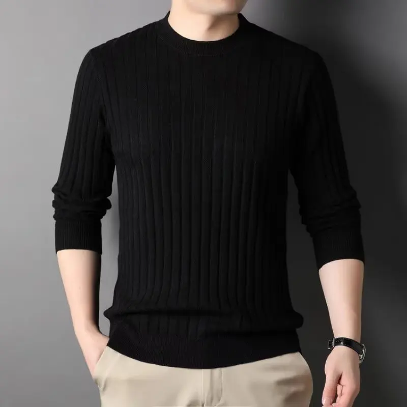 

Осенний новый однотонный свитер с длинными рукавами, мужская повседневная базовая рубашка с круглым вырезом, тонкий свободный вязаный свитер для молодежи и среднего возраста