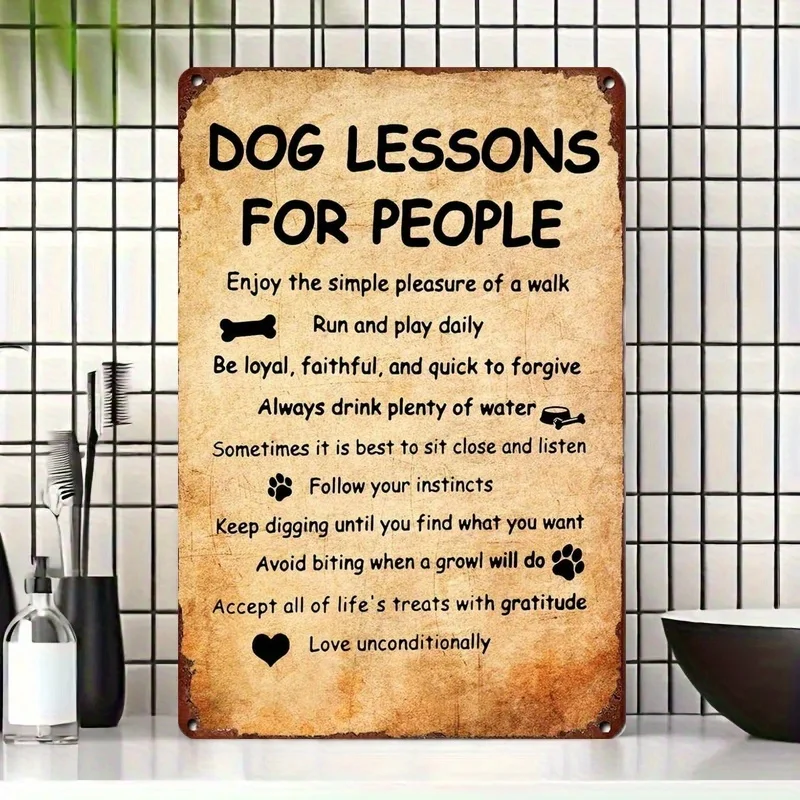Vintage Metal Dog Training Rules Sign Life Lessons from Puppies to Humans, Rustic Wall Art for Home, Garden, Bar & Outdoor Decor
