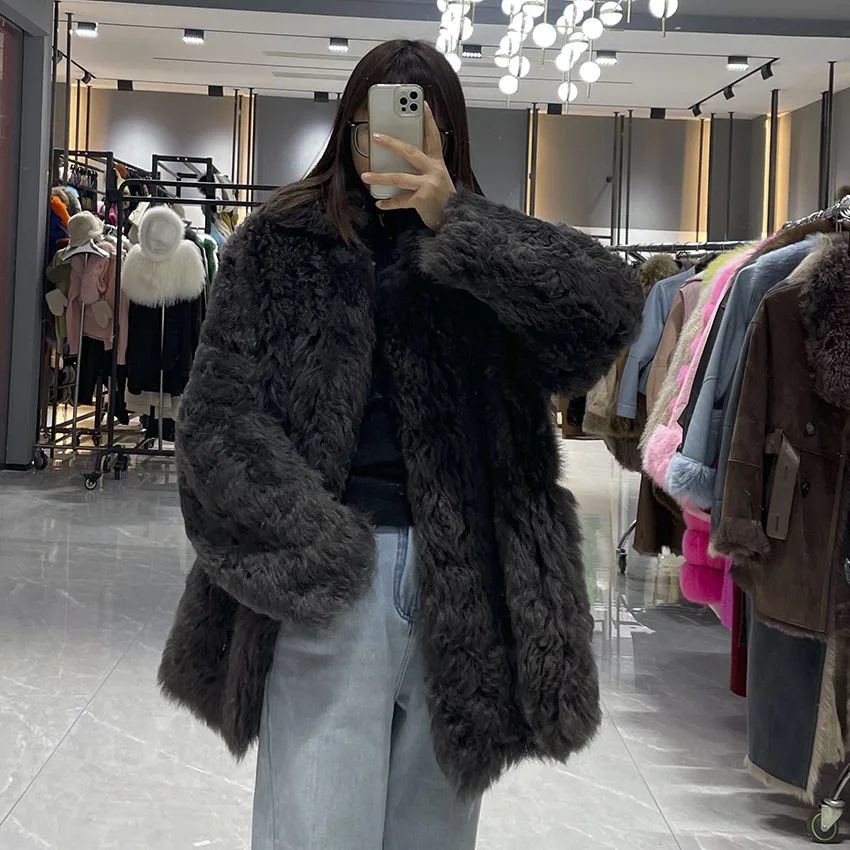 

Janefur Women Winter Coat Shearling Fur Sheepskin Jacket Warm Thick Ladies Coats JFB9-25015