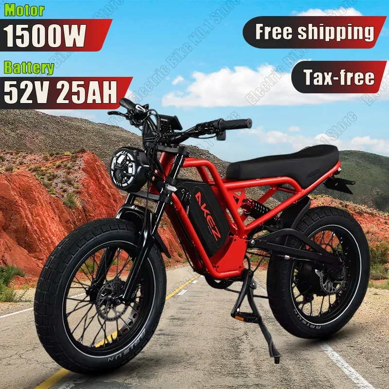 AKEZ Jaguar Ebike 1500W 52V25Ah 20*4.0 Inch Fat Tire Snow Bicycle Electric Hydraulic Brake Retro Full Suspension Electric Bike