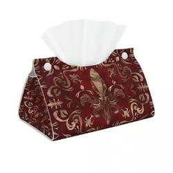 Custom Luxury Lily Flower Fleur-De-Lys Tissue Box Cover PU Leather Rectangular Fleur De Lis Facial Tissues Holder for Home
