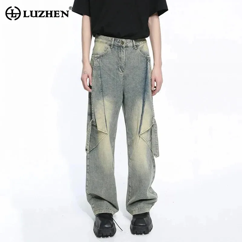 

LUZHEN Casual Jeans Patchwork Wide Leg Pants Loose Men Street Wear Male Denim Trousers Staight American Style 2024 Spring 9C4517