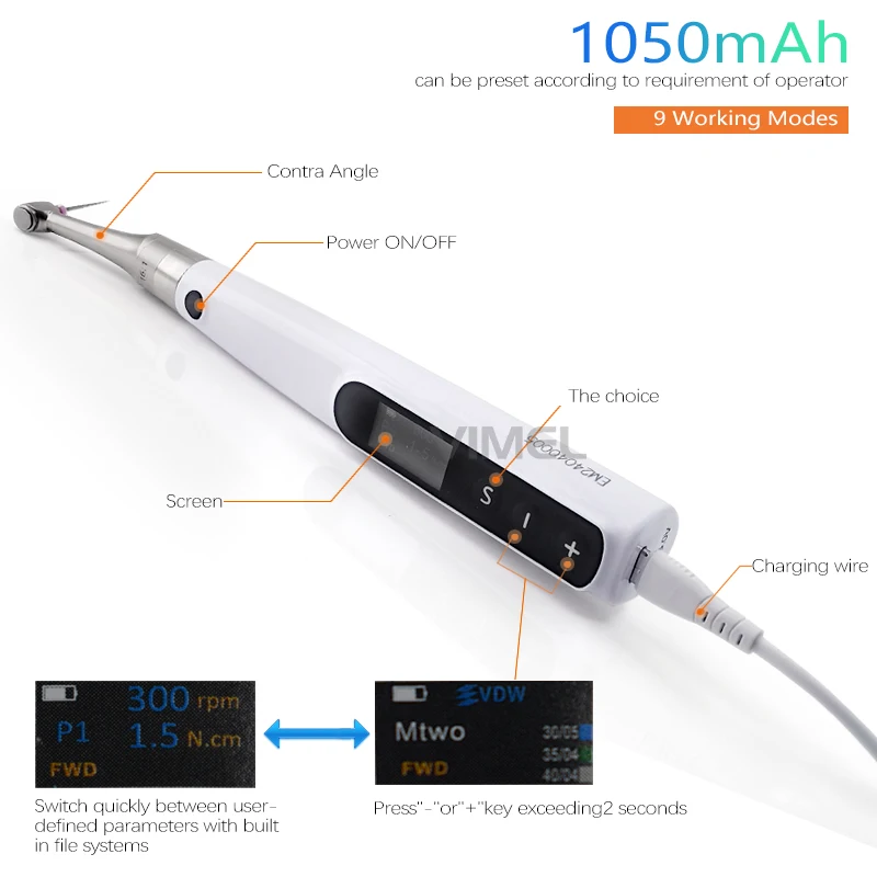 2 in 1 Dental Endodontic Root Canal Files Contra Angle Wireless LED Light with Apex Locator Endo Motor for Oral Therapy