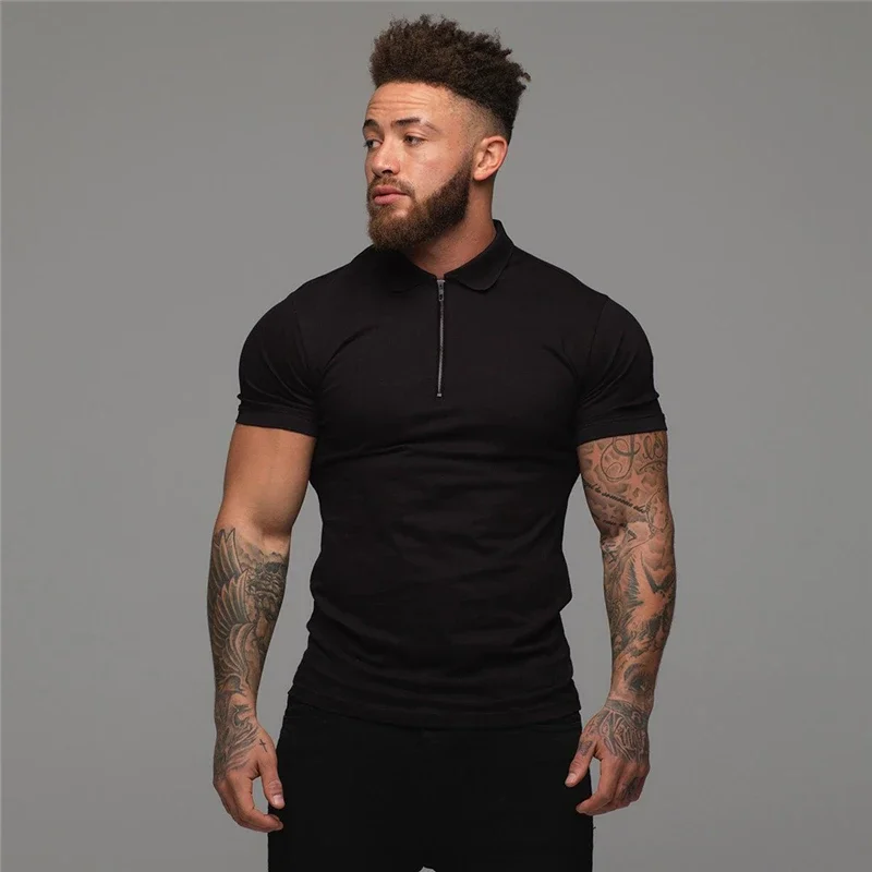 Brand Cotton Casual New Mens Short Sleeve Polo Shirts Fitness Fashion Polo Shirt Clothing Bodybuilding Trend Sport Polo Shirts - Image 2