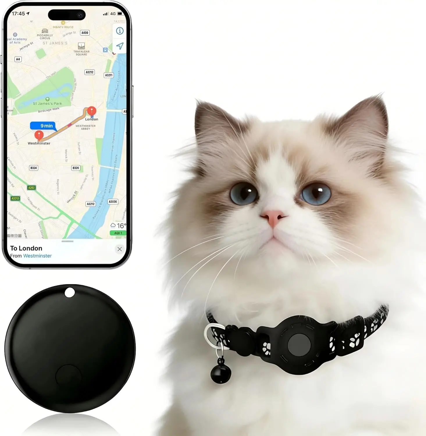 

Водонепроницаемый умный ошейник для кошек с трекером Apple Find My, без ежемесячной платы, для маленьких и больших кошек