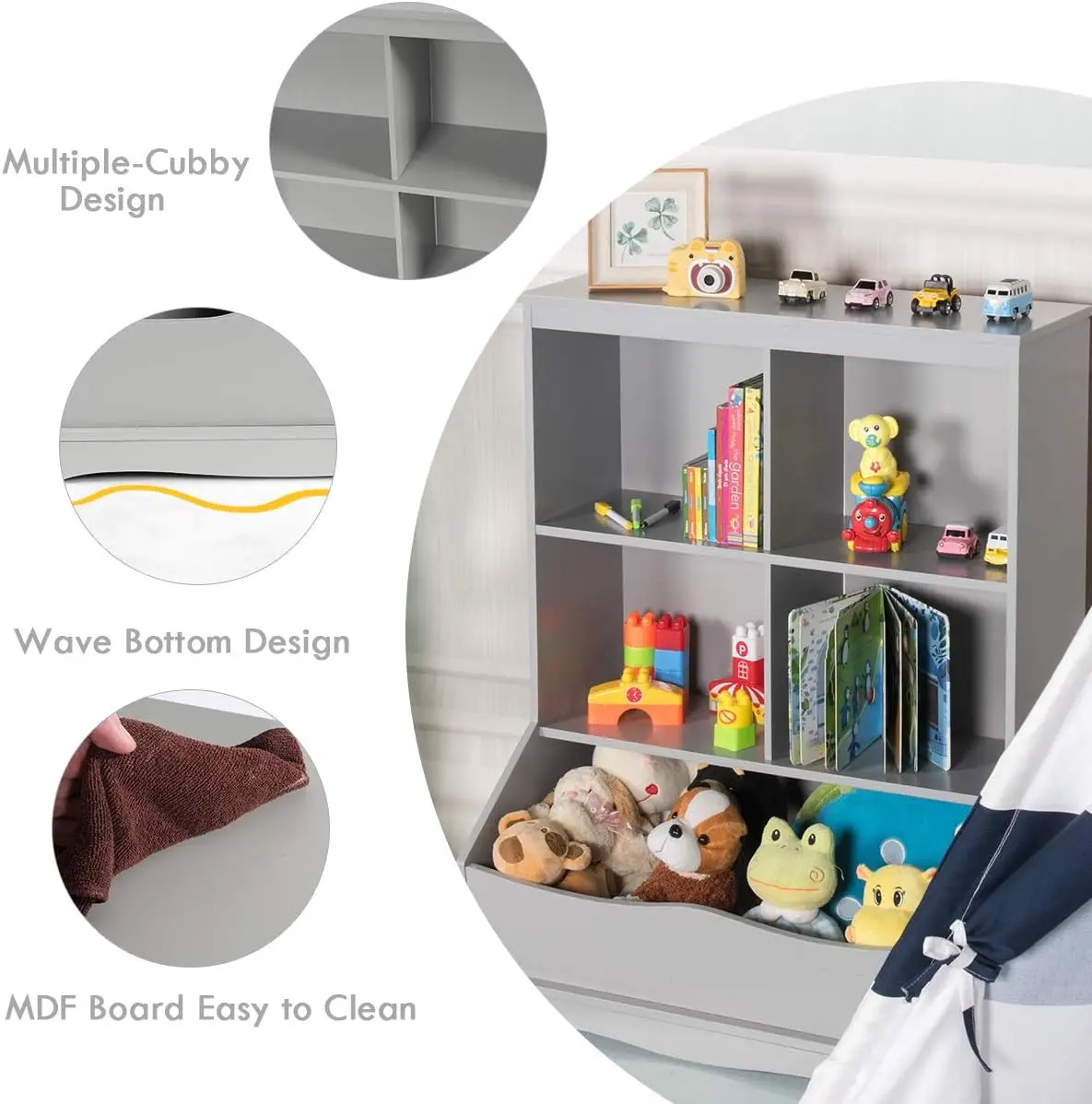 Storage Cabinet, Cubby Toy Organizer, 3 Shelf 4 Cube Units, Storage Bins Cubbies for Kids' Collections, Kids Bookshelf a