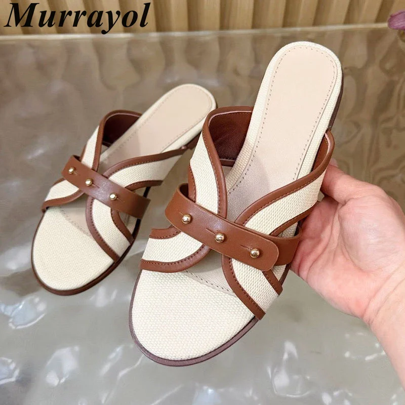 Flat Bottom Slippers Real Leather Cross Band Design Mixed Color Lazy Sandals Summer Sandalias Outdoor Lightweight Vacation Shoes