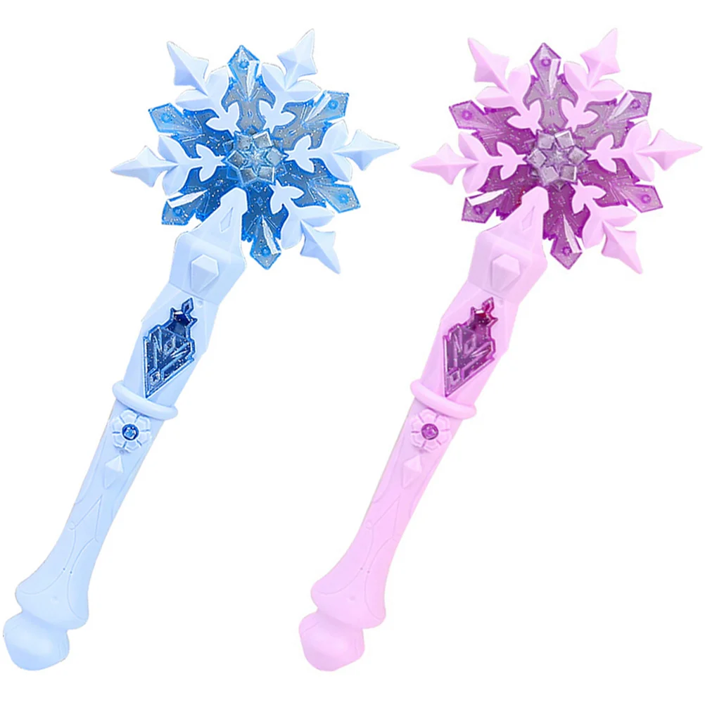 

2 Pcs Snow Fairy for Children Stick Toy Dress-up Snowflake Light Sticks Plastic Glowing