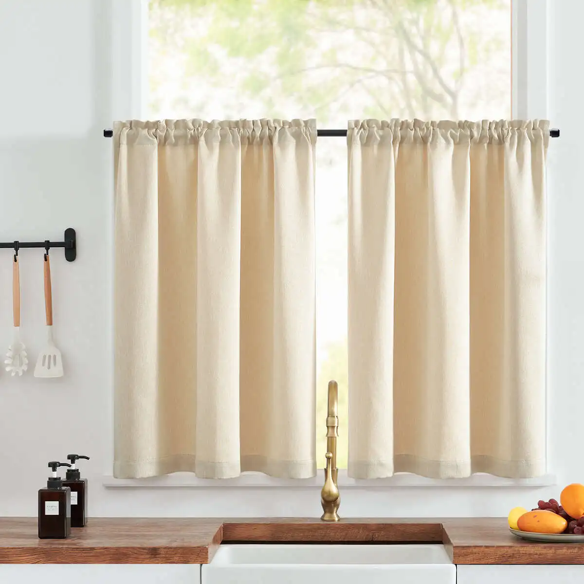 JINCHAN 34*36 Kitchen Curtains Modern Farmhouse Tier Curtains Privacy Thick Cafe Curtain Room Darkening Half Window Drapes 