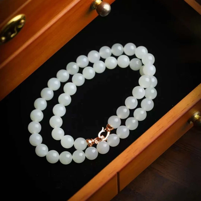 

made of natural Hetian , Qinghai , old material, warm white jade plain bead necklace