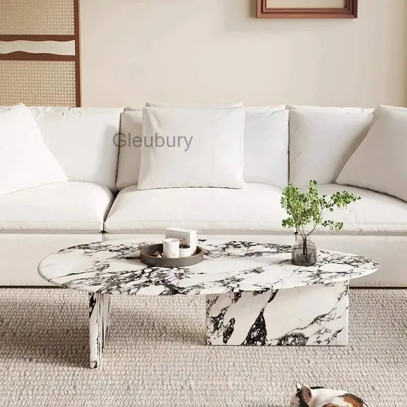 

"2025 French Cream Coffee Table - Calacatta Gold Vein Marble Irregular Shape, Luxury Small Living Room Centerpiece"