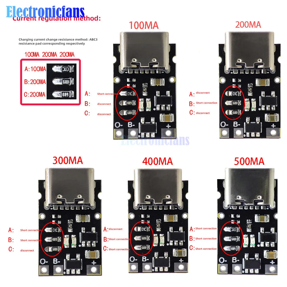 DC 5V do 4.2V interfejs TYPE-C trójskładnikowy akumulator litowy rozładowanie zintegrowane płytka ładująca 500/400/300/200/100mA