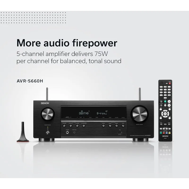 • Ch AVR - 75 W Ch ، ترقية متقدمة 8K ، 3D Audio - Dolby TrueHD ، DTS ، HD maste والمزيد ، لاسلكي