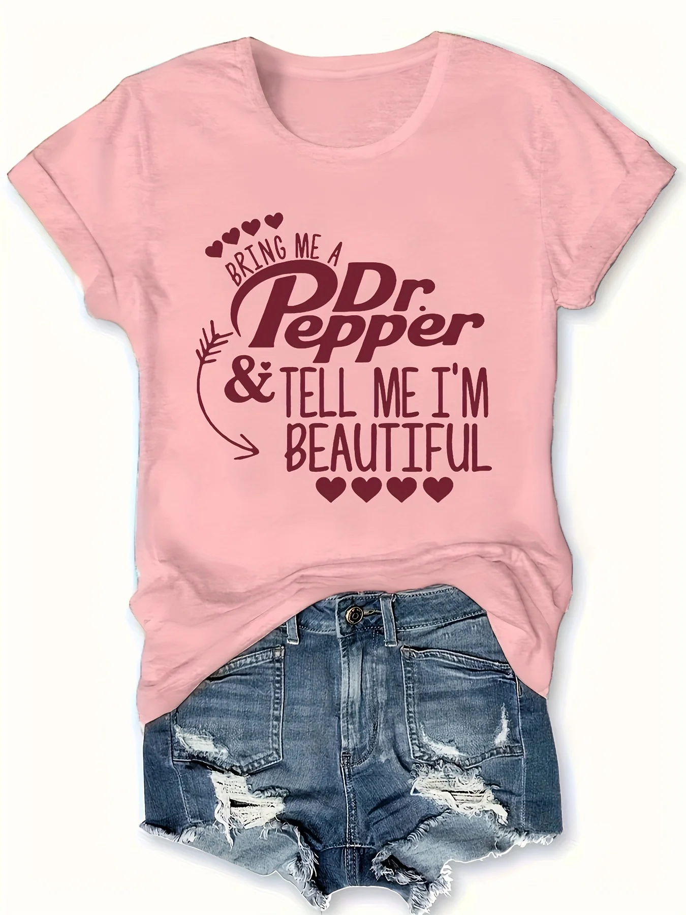 Dr Pepper Casual T-Shirt Women's Polyester Short Sleeve Tops Tee Letter Print Knit Fabric Regular O-Neck Top for All Seasons