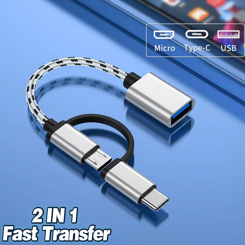 

Кабель-адаптер OTG 2 в 1 с USB на Type C Micro USB-C, кабель для передачи данных для Samsung, Xiaomi, Huawei, MateBook, U-Disk, планшетного ПК, кардридера