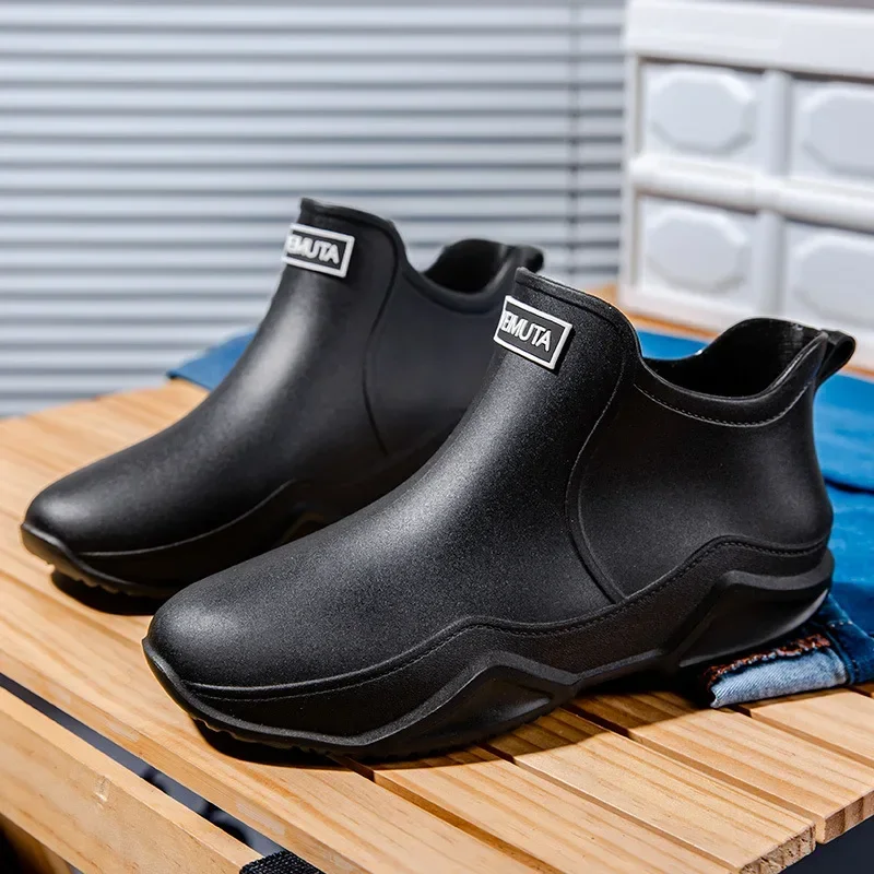 Waterproof Shoes Men Black High Top Ankle Boots for Rain Casual Flat Rainboots for Men Fashion Rubber Rain Boots Size 36-44 bota