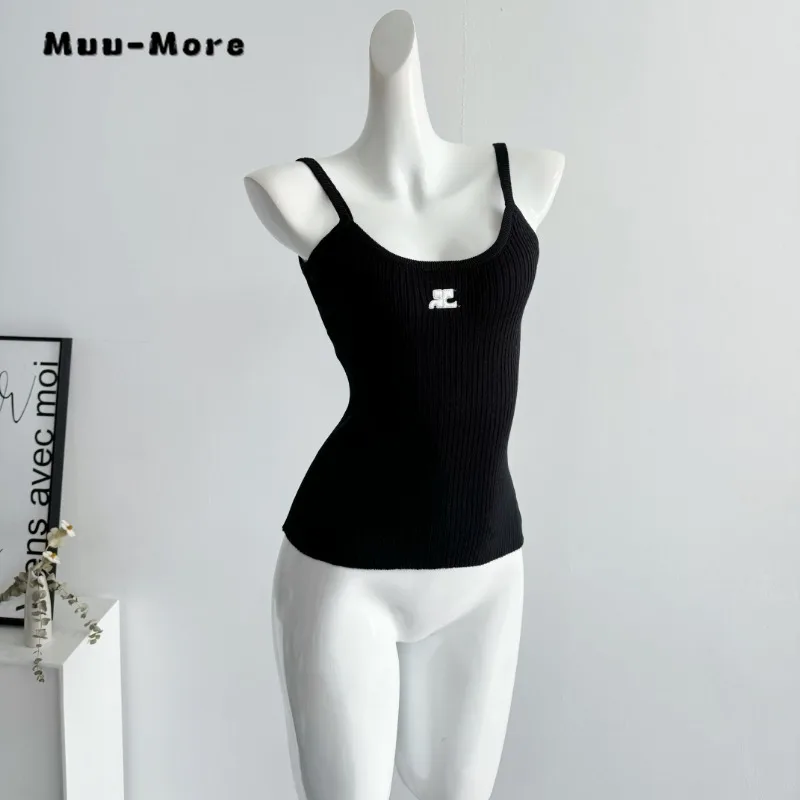 

Hotsweet Sleeveless Fashion Sheath Knitting Tanks Top 2024 Summer Women Y2k Slim Fit Black Crop Top Female Appliques Vest