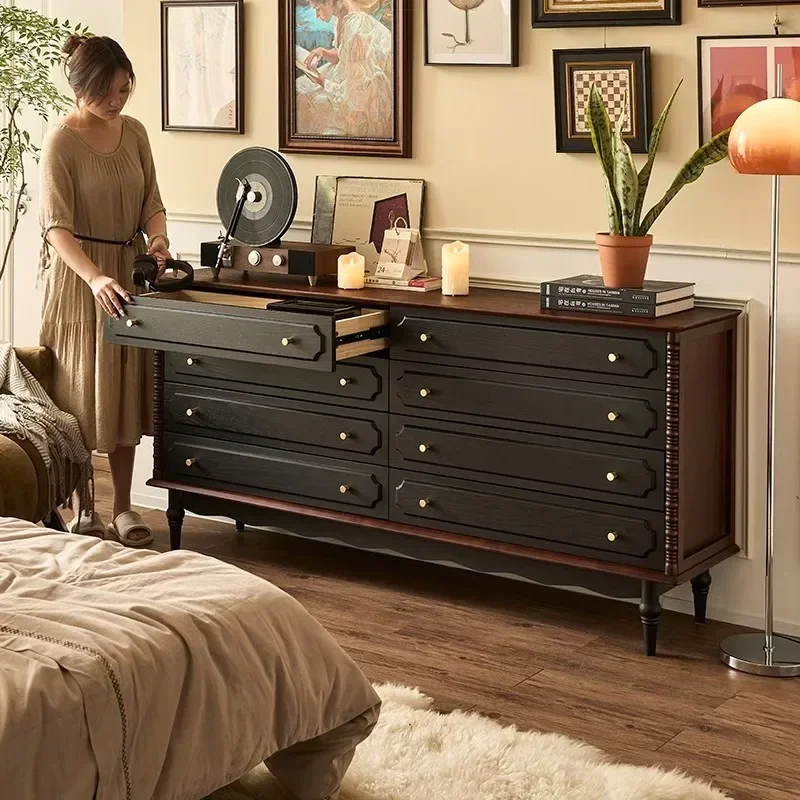 

French Solid Wood Bucket Cabinet Small Living Room Bedroom Storage Locker Retro Bed End Locker