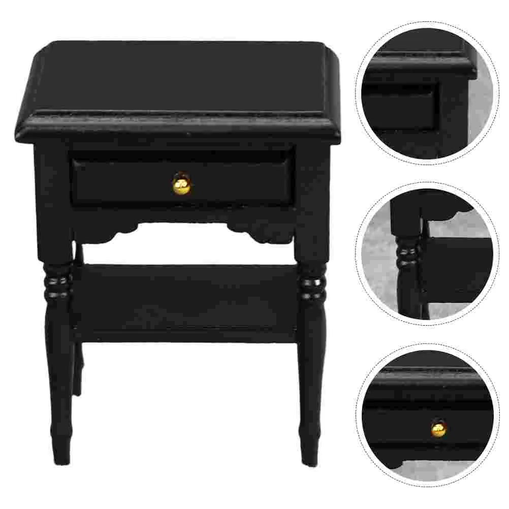 Dollhouse Miniatures Bedside Table Ornaments for Crafts Wooden Cabinet Model Calico
