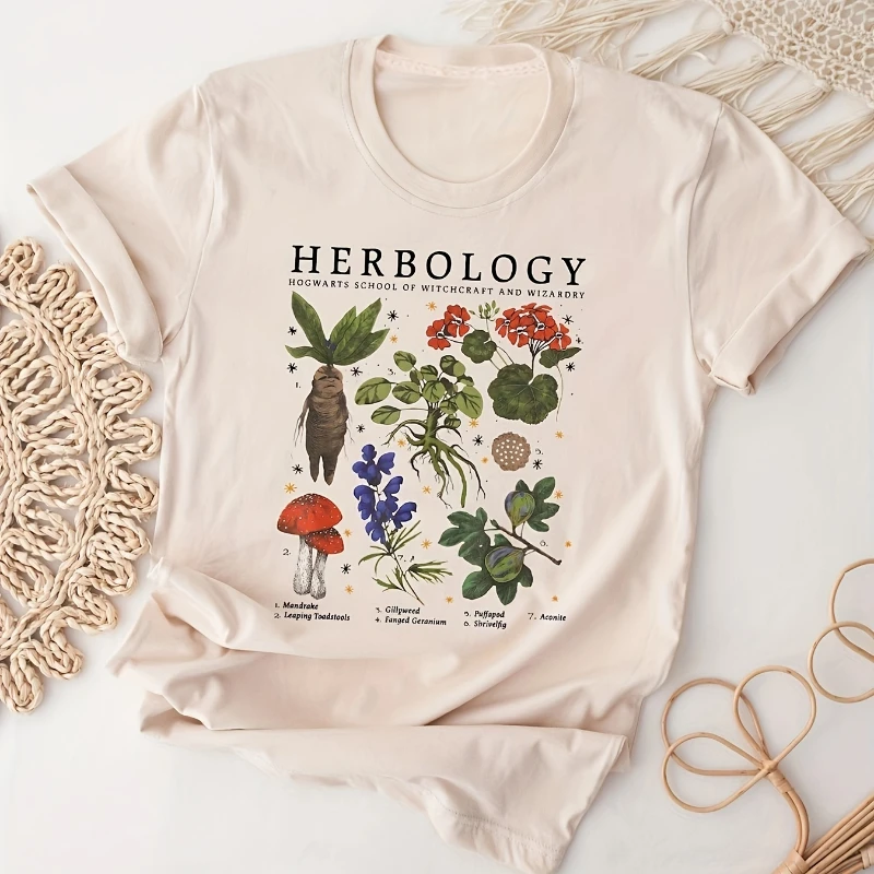 Herbology Plants Colored Print T-shirt Vintage Botanical Mandragora Tshirt Camiseta Aesthetic Women Gardening Graphic Tee Top