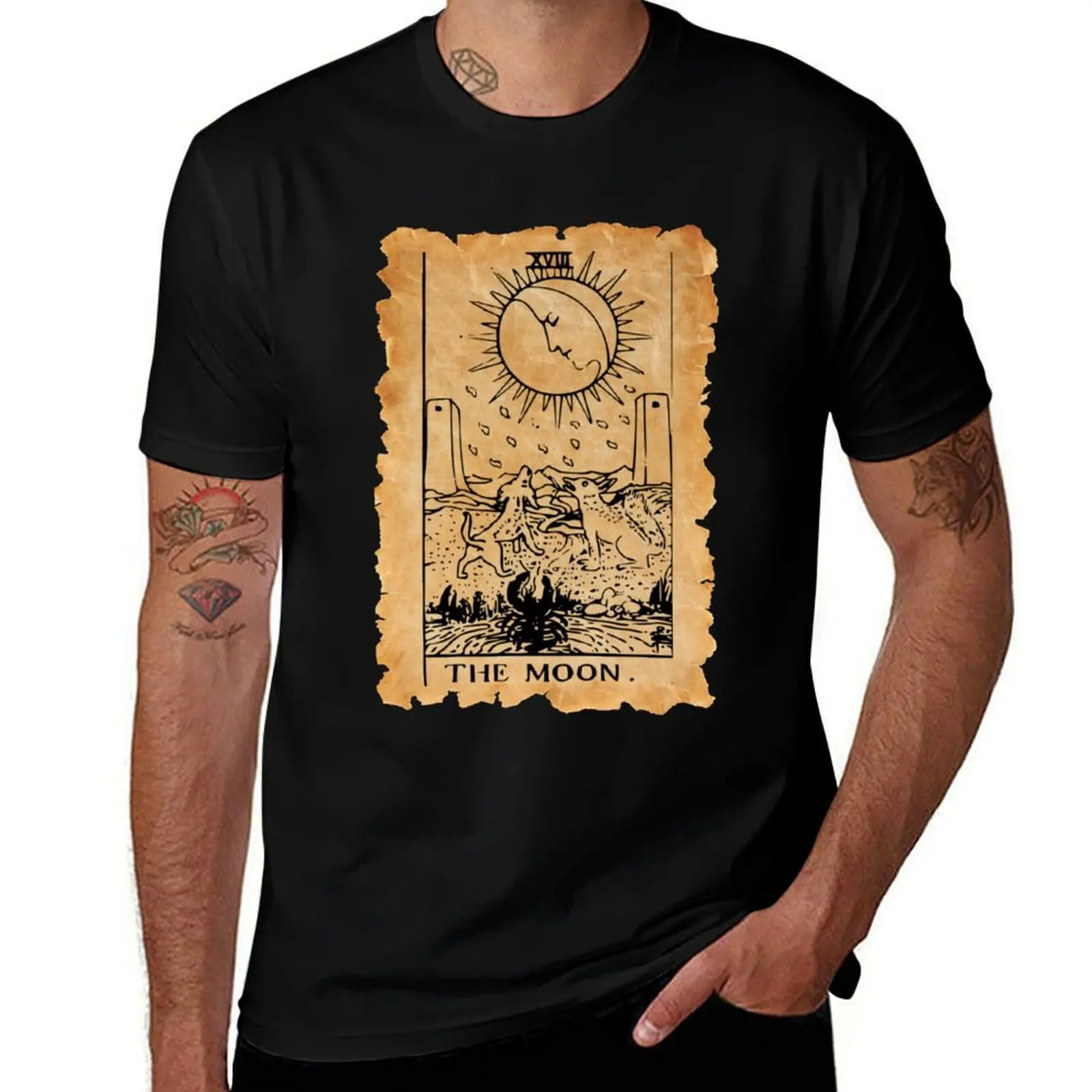 

The Moon Tarot Card - Vintage Rough Edges T-Shirt customs vintage anime shirt plus sizes T-shirts for men cotton