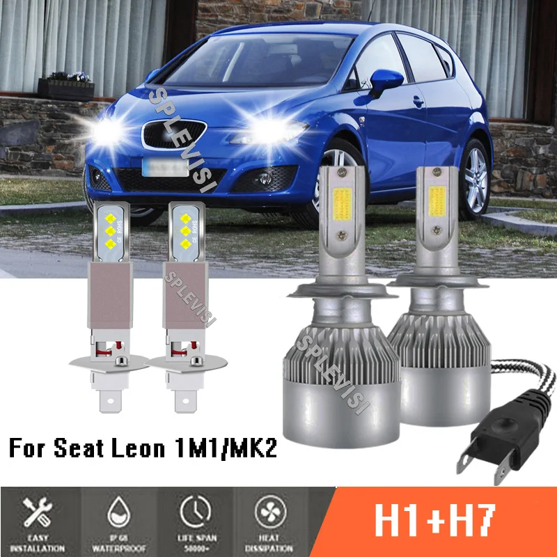 

4x White High Low Beam Headlight Bulbs Car Lamp Lights 448 477 499 For Seat Leon MK2 2005-2012 2006 2007 2008 2009 2010 2011